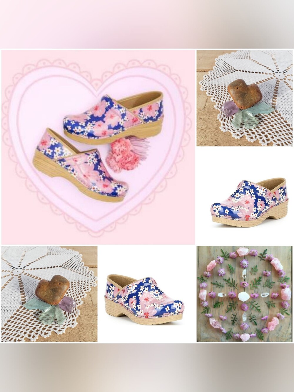 WiDE Dansko Pro Pink Bloom Honey Clogs Glossy Patent Leather FLoral Boho Whimsy♡